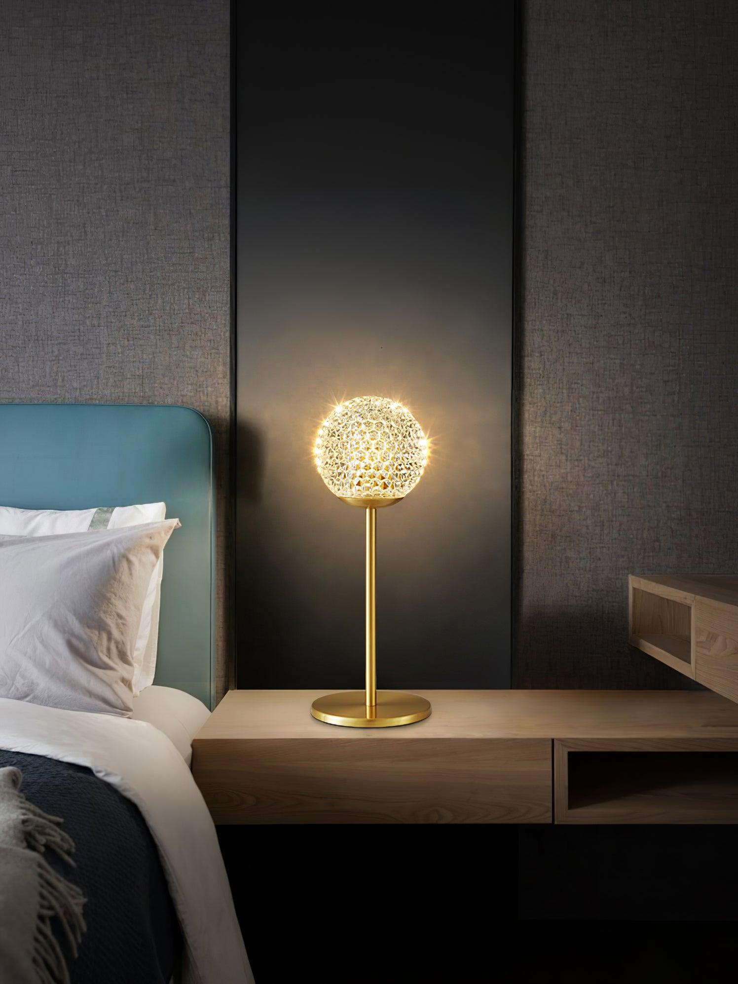 Elegant Crystal Globe Table Lamp with Polished Brass Finish and Spherical Shade