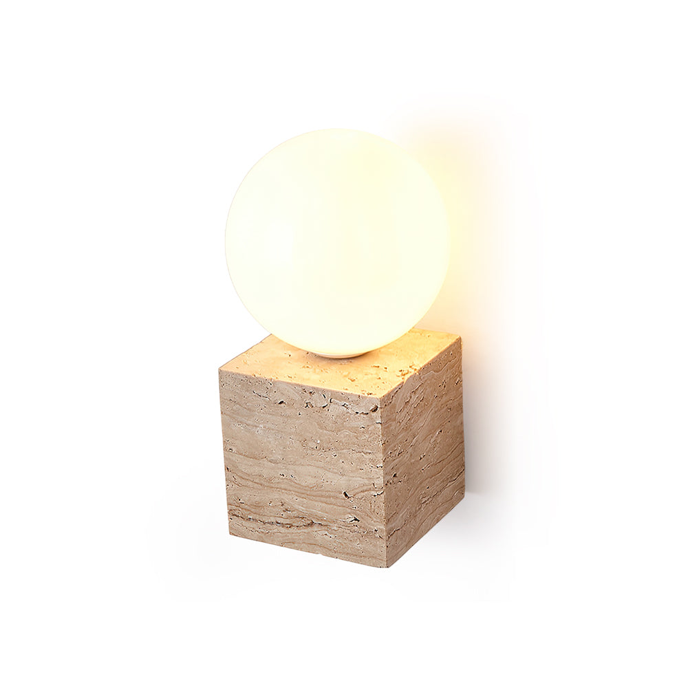 Minimalist Natural Yellow Travertine Stone Cube Wall Sconce Modern Indoor Geometric Lighting Fixture