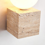 Minimalist Natural Yellow Travertine Stone Cube Wall Sconce Modern Indoor Geometric Lighting Fixture