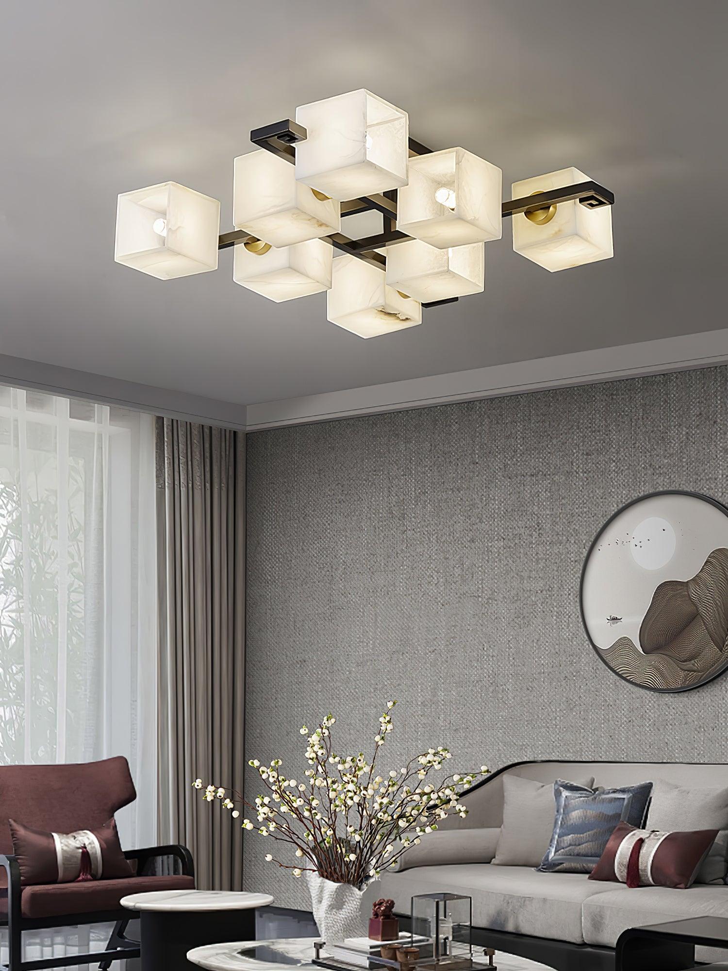 Cubist Alabaster Cluster Flush Mount Ceiling Light Modern Geometric Stone Lamp