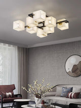 Cubist Alabaster Cluster Flush Mount Ceiling Light Modern Geometric Stone Lamp