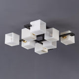 Cubist Alabaster Cluster Flush Mount Ceiling Light Modern Geometric Stone Lamp
