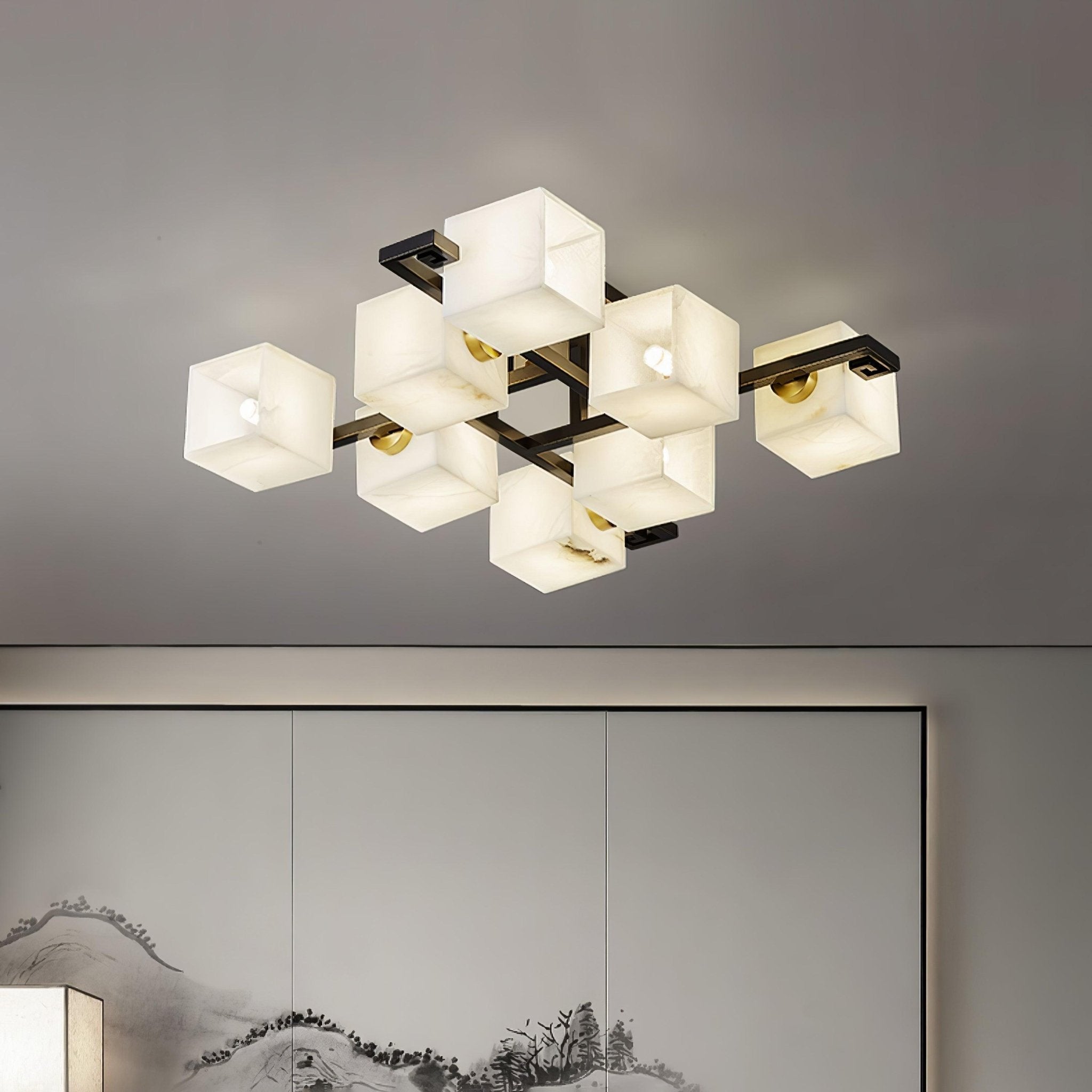 Cubist Alabaster Cluster Flush Mount Ceiling Light Modern Geometric Stone Lamp