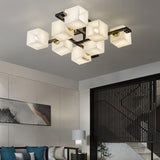 Cubist Alabaster Cluster Flush Mount Ceiling Light Modern Geometric Stone Lamp
