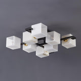 Cubist Alabaster Cluster Flush Mount Ceiling Light Modern Geometric Stone Lamp