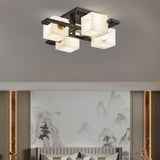 Cubist Alabaster Cluster Flush Mount Ceiling Light Modern Geometric Stone Lamp