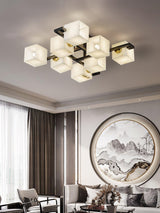 Cubist Alabaster Cluster Flush Mount Ceiling Light Modern Geometric Stone Lamp