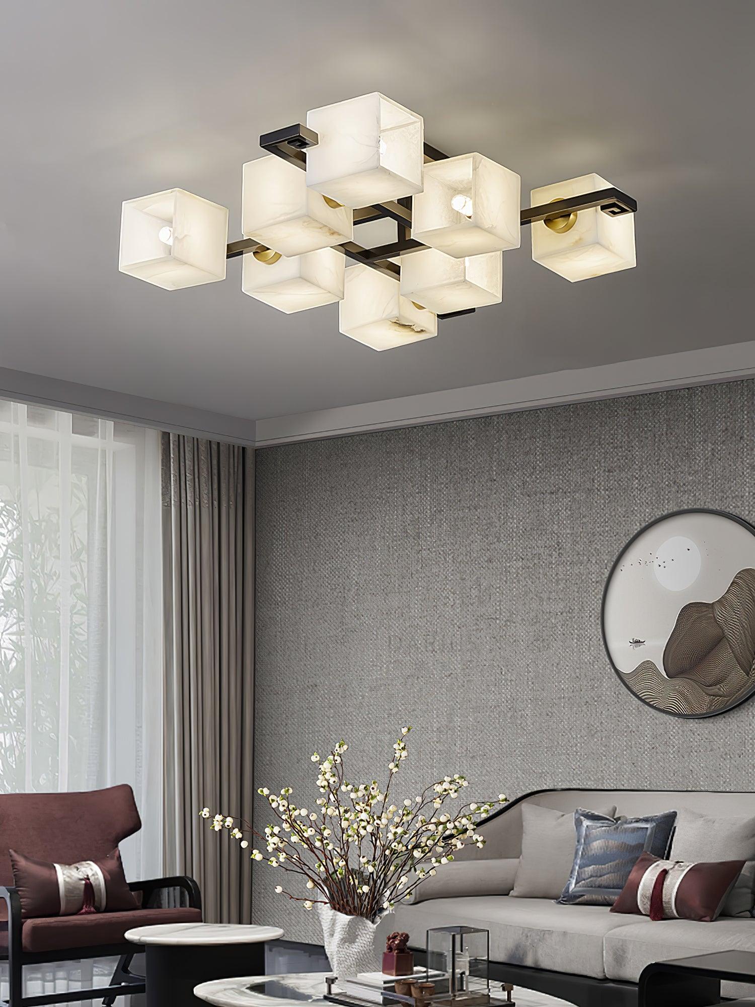 Cubist Alabaster Cluster Flush Mount Ceiling Light Modern Geometric Stone Lamp