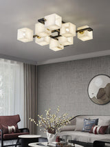 Cubist Alabaster Cluster Flush Mount Ceiling Light Modern Geometric Stone Lamp