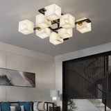 Cubist Alabaster Cluster Flush Mount Ceiling Light Modern Geometric Stone Lamp