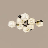 Cubist Alabaster Cluster Flush Mount Ceiling Light Modern Geometric Stone Lamp