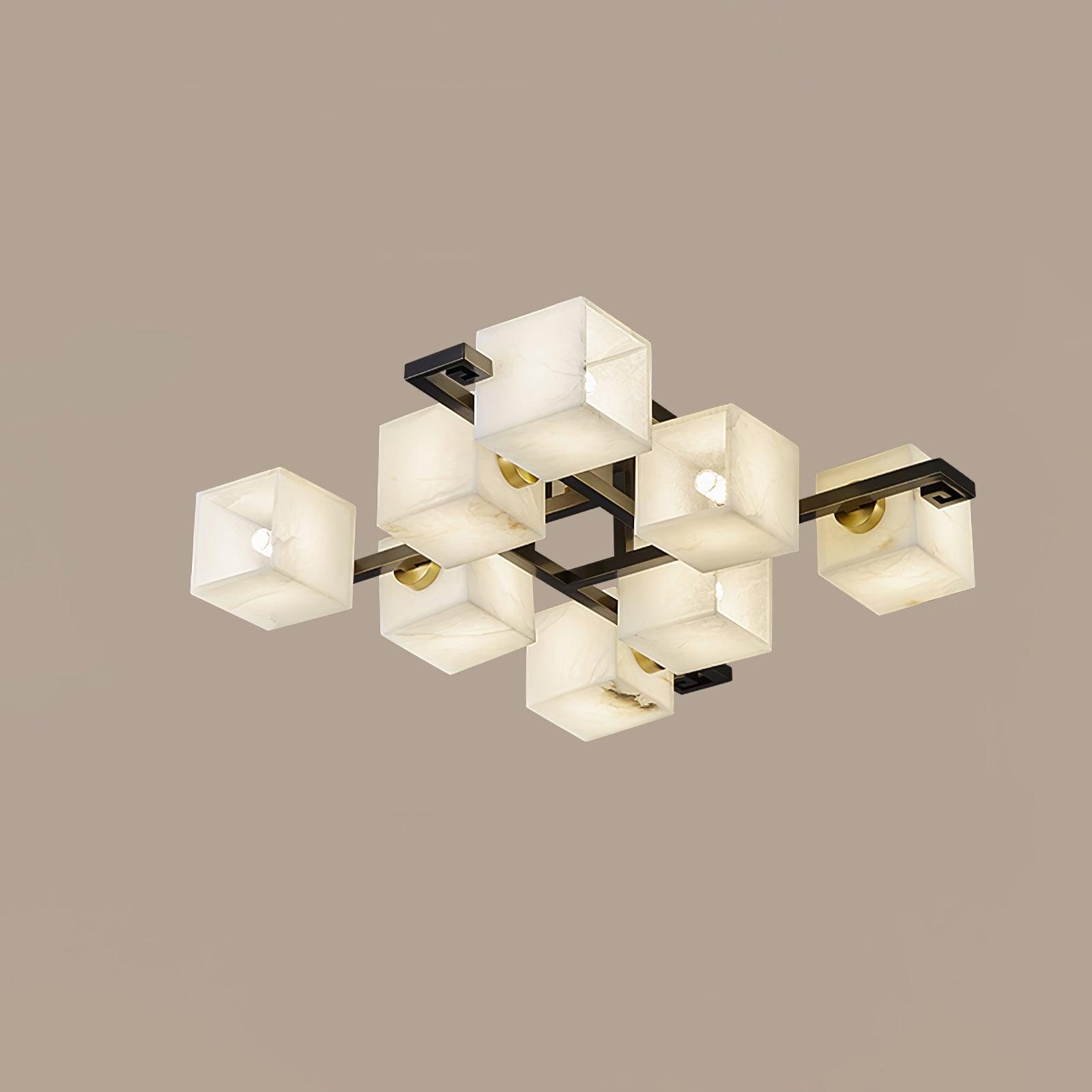 Cubist Alabaster Cluster Flush Mount Ceiling Light Modern Geometric Stone Lamp
