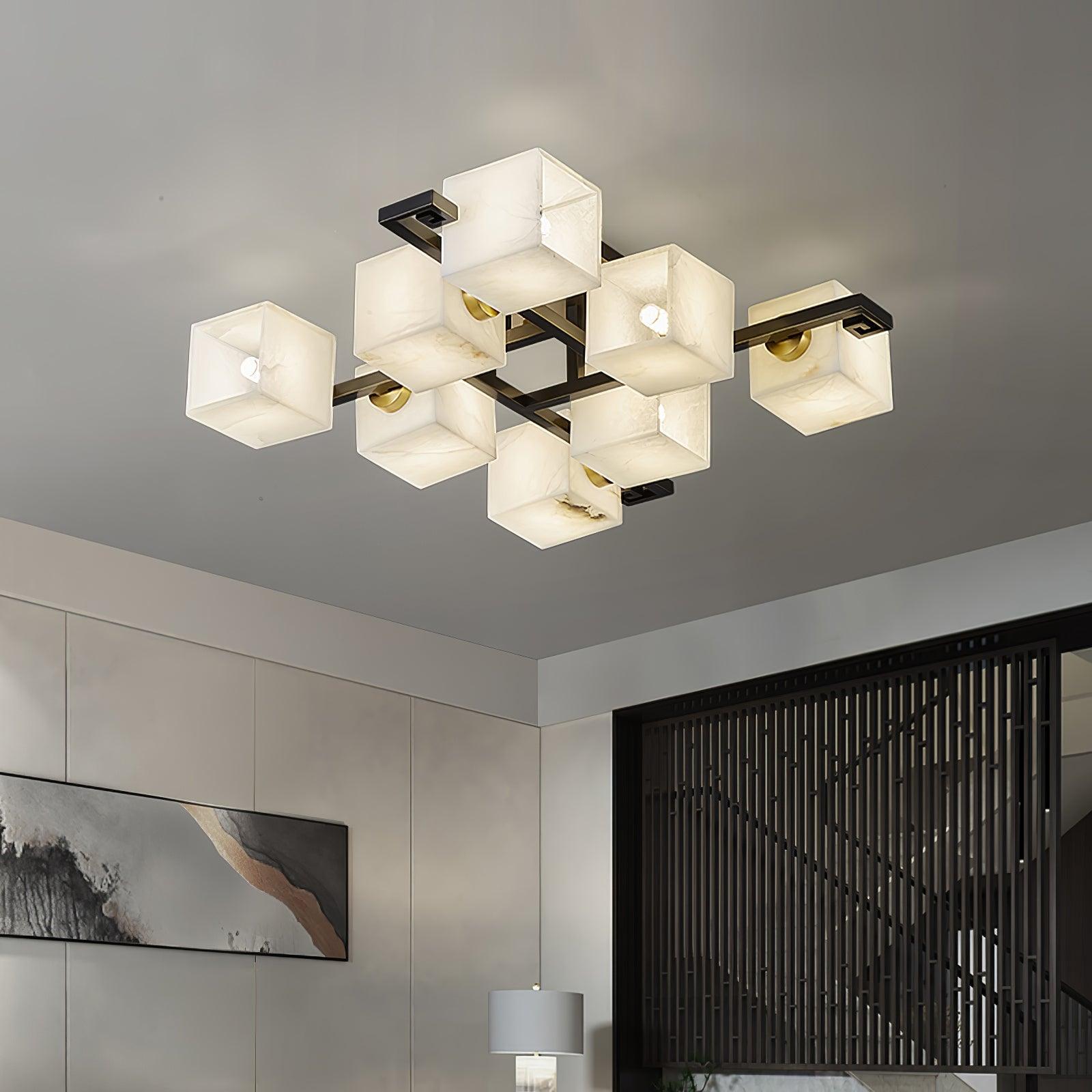 Cubist Alabaster Cluster Flush Mount Ceiling Light Modern Geometric Stone Lamp