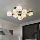 Cubist Alabaster Cluster Flush Mount Ceiling Light Modern Geometric Stone Lamp
