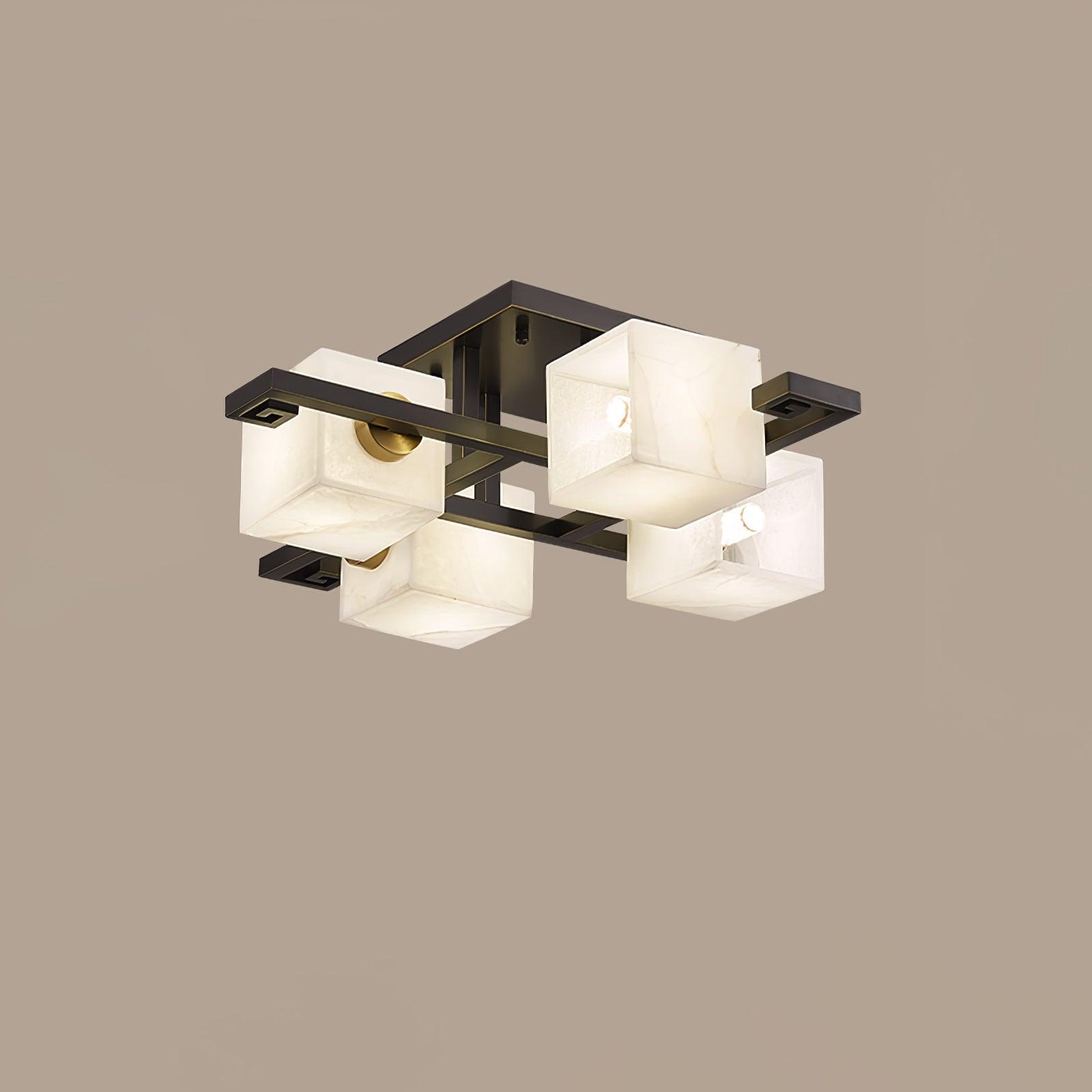 Cubist Alabaster Cluster Flush Mount Ceiling Light Modern Geometric Stone Lamp