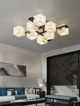 Cubist Alabaster Cluster Flush Mount Ceiling Light Modern Geometric Stone Lamp