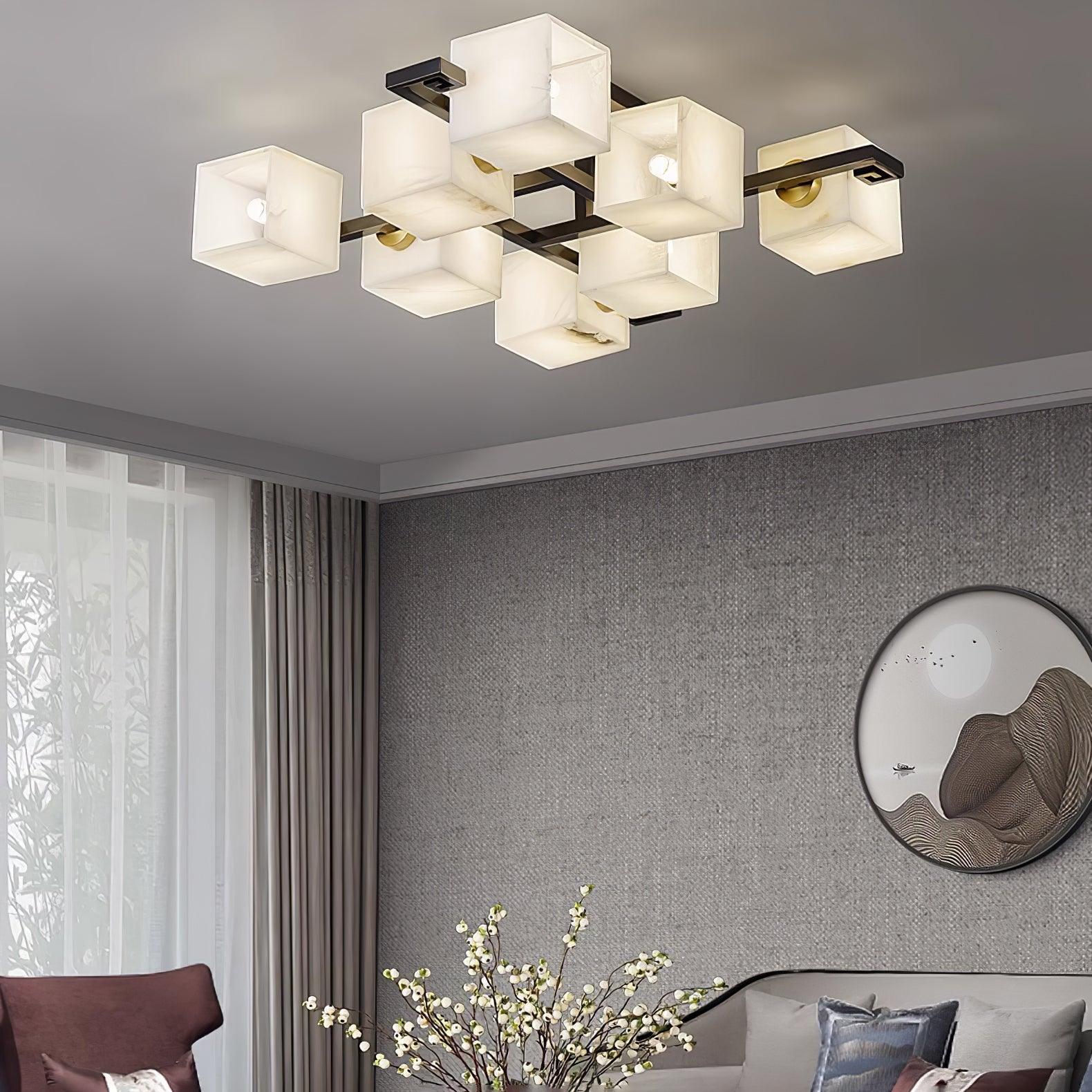 Cubist Alabaster Cluster Flush Mount Ceiling Light Modern Geometric Stone Lamp