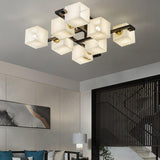 Cubist Alabaster Cluster Flush Mount Ceiling Light Modern Geometric Stone Lamp