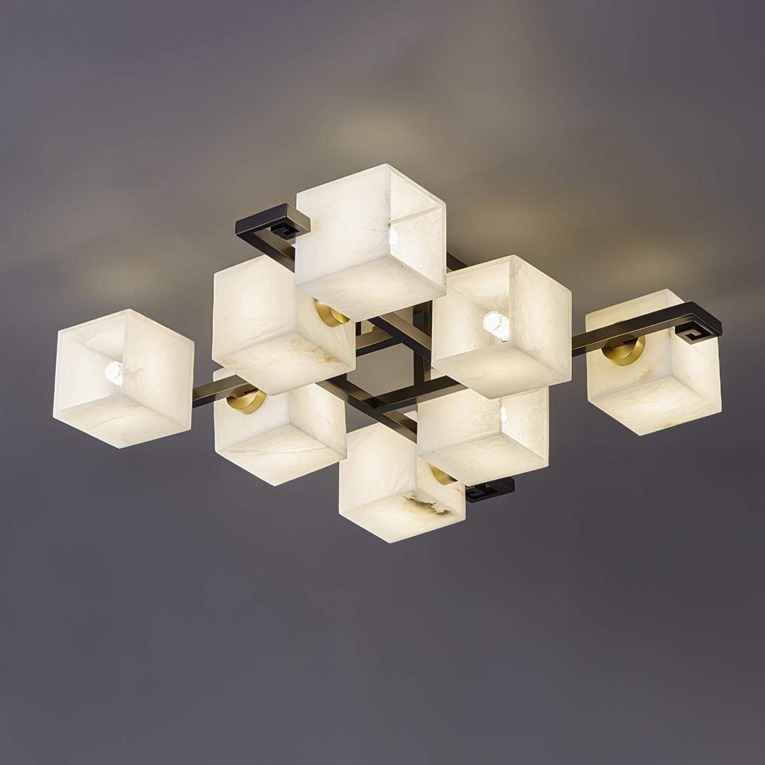 Cubist Alabaster Cluster Flush Mount Ceiling Light Modern Geometric Stone Lamp