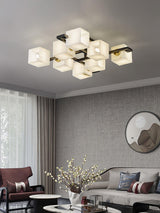 Cubist Alabaster Cluster Flush Mount Ceiling Light Modern Geometric Stone Lamp