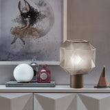 Cubo Artisanal Blown Glass Table Lamp with Smoky Finish and Metal Base
