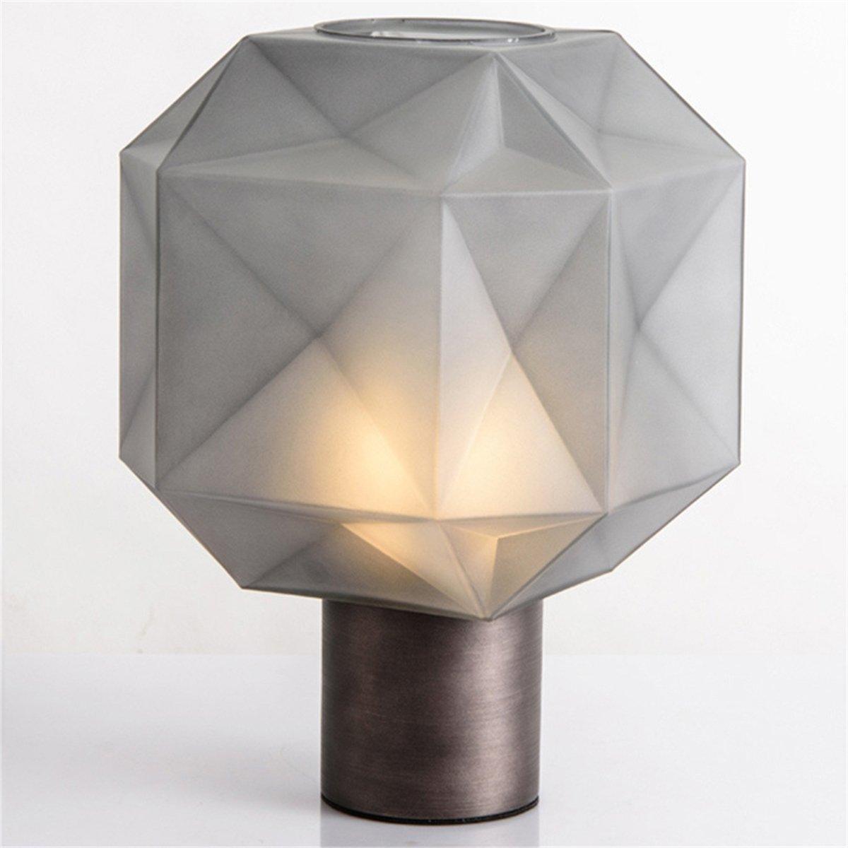 Cubo Artisanal Blown Glass Table Lamp with Smoky Finish and Metal Base