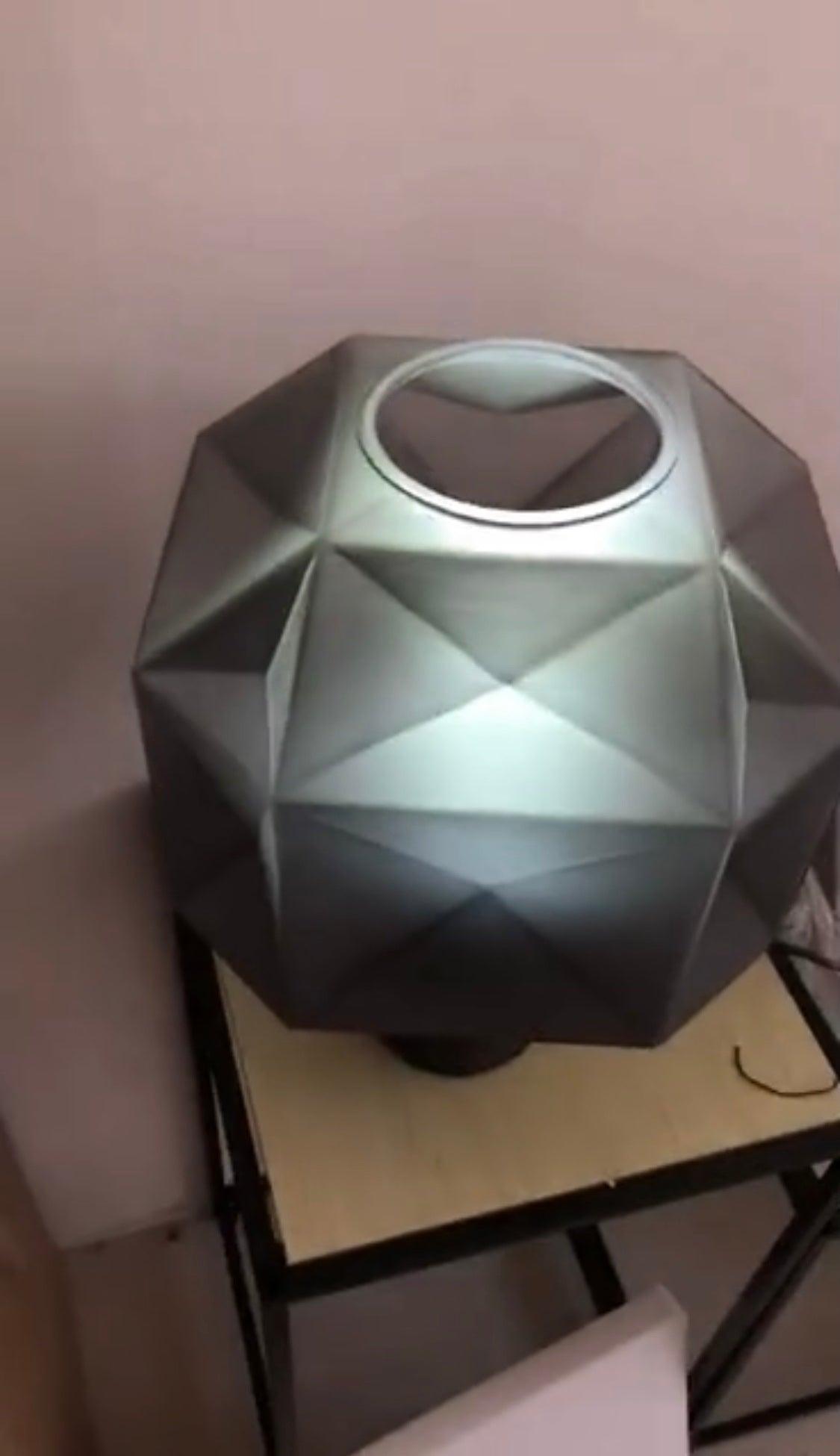 Cubo Artisanal Blown Glass Table Lamp with Smoky Finish and Metal Base