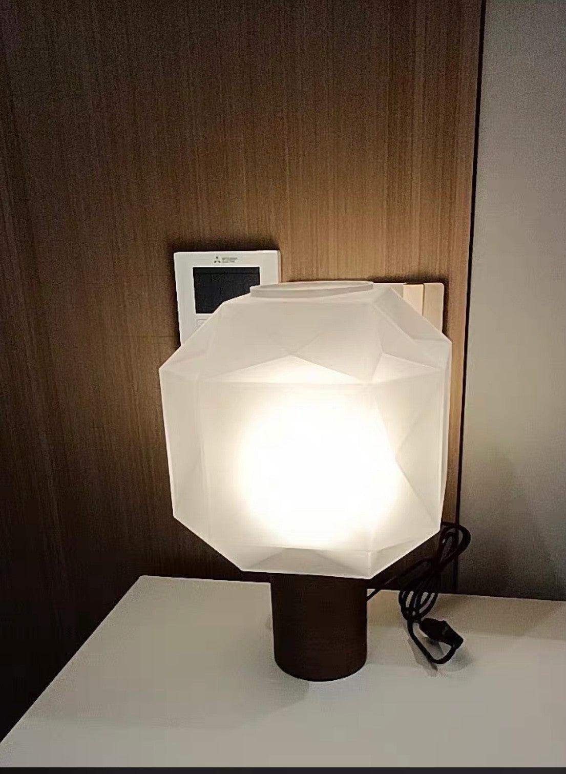 Cubo Artisanal Blown Glass Table Lamp with Smoky Finish and Metal Base