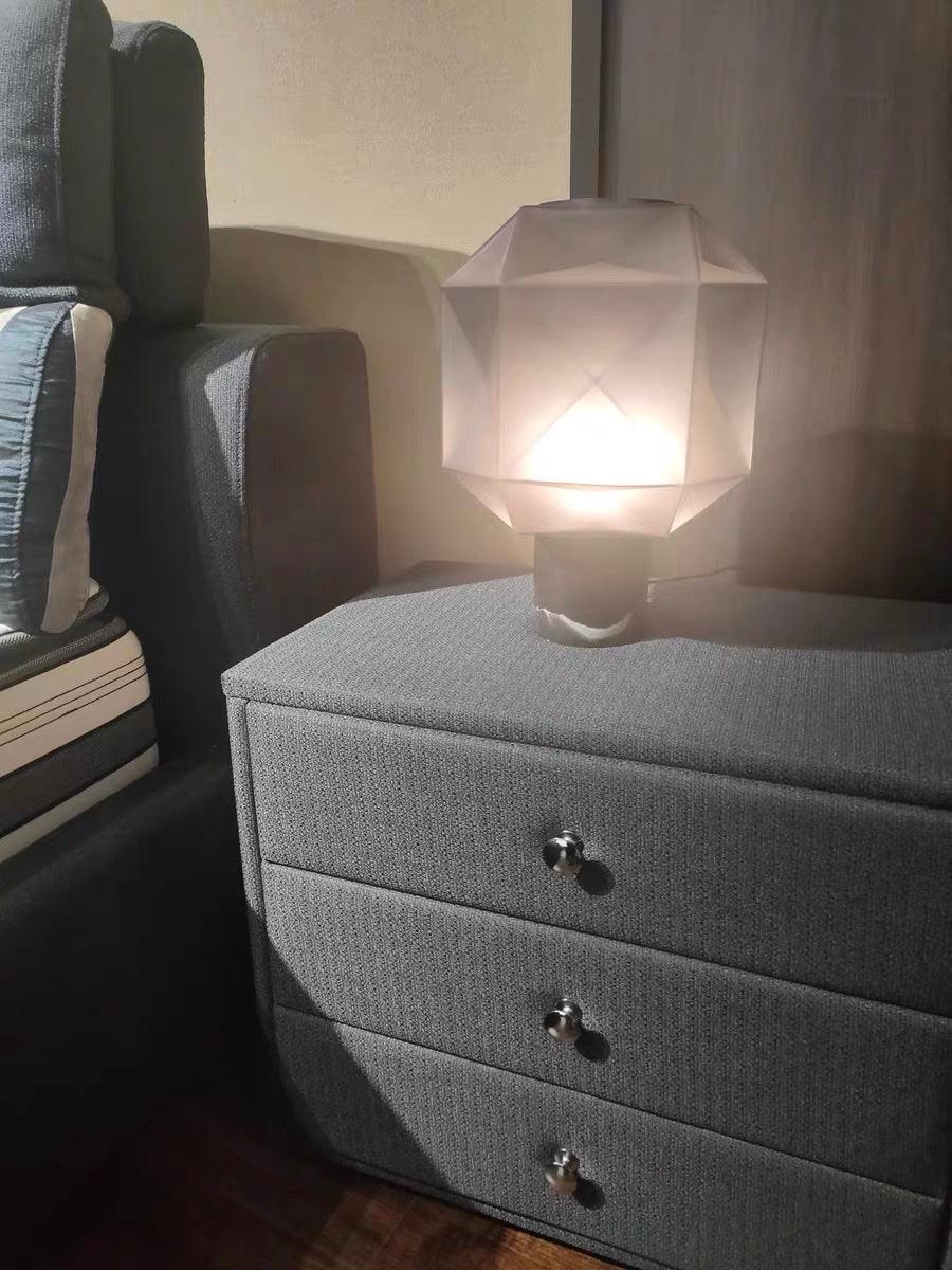 Cubo Artisanal Blown Glass Table Lamp with Smoky Finish and Metal Base