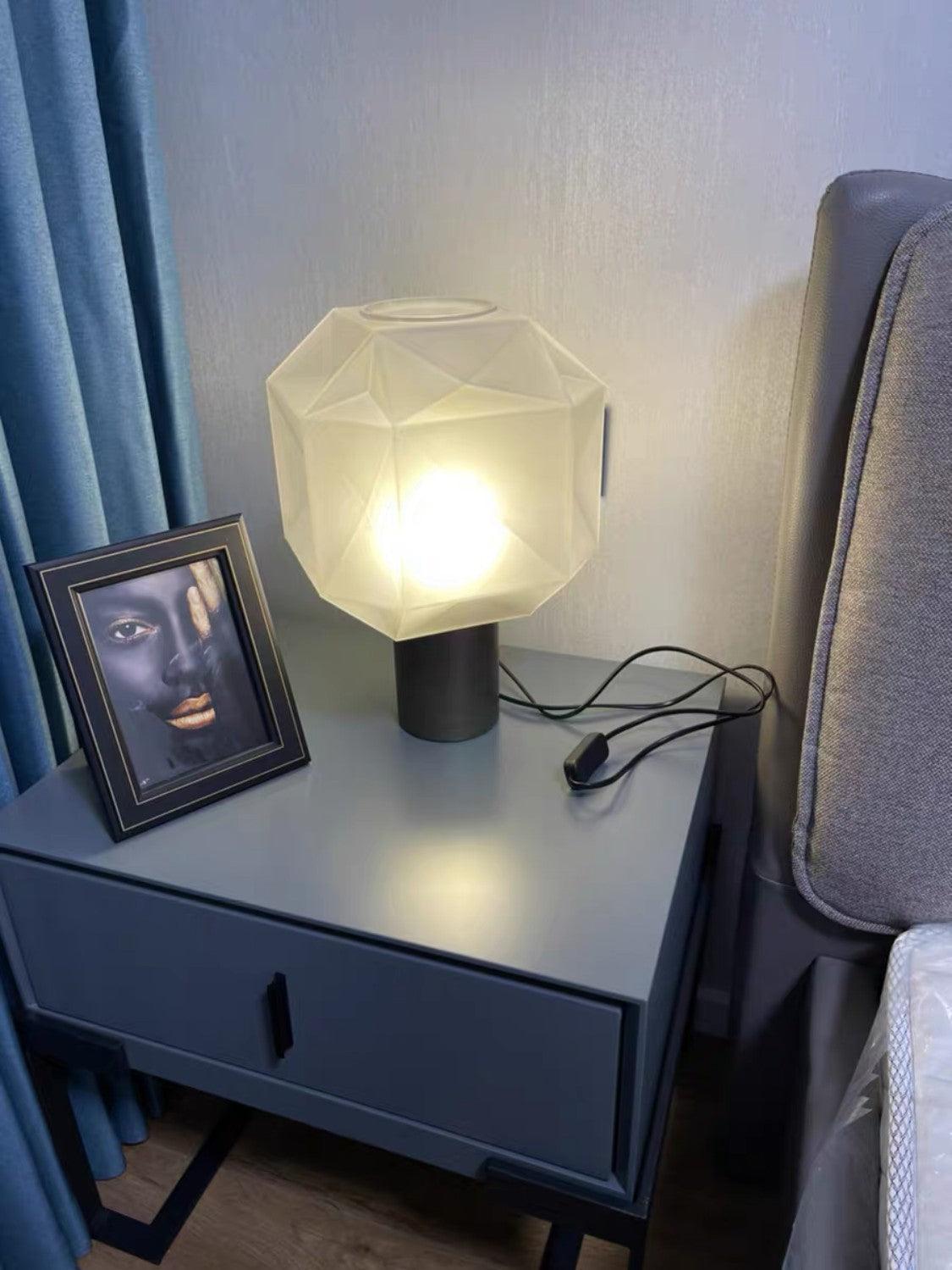 Cubo Artisanal Blown Glass Table Lamp with Smoky Finish and Metal Base