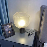 Cubo Artisanal Blown Glass Table Lamp with Smoky Finish and Metal Base