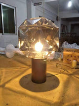 Cubo Artisanal Blown Glass Table Lamp with Smoky Finish and Metal Base