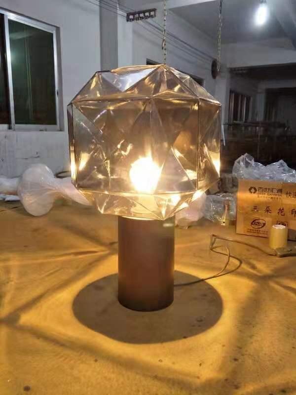 Cubo Artisanal Blown Glass Table Lamp with Smoky Finish and Metal Base