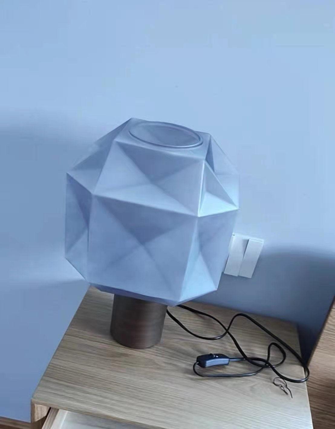 Cubo Artisanal Blown Glass Table Lamp with Smoky Finish and Metal Base