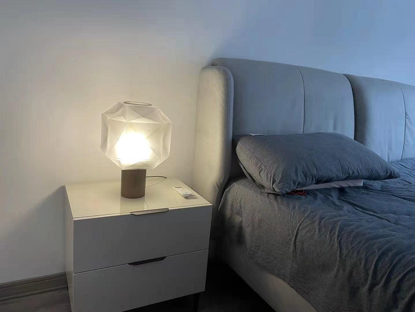 Cubo Artisanal Blown Glass Table Lamp with Smoky Finish and Metal Base
