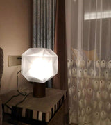 Cubo Artisanal Blown Glass Table Lamp with Smoky Finish and Metal Base