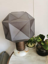 Cubo Artisanal Blown Glass Table Lamp with Smoky Finish and Metal Base
