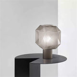 Cubo Artisanal Blown Glass Table Lamp with Smoky Finish and Metal Base
