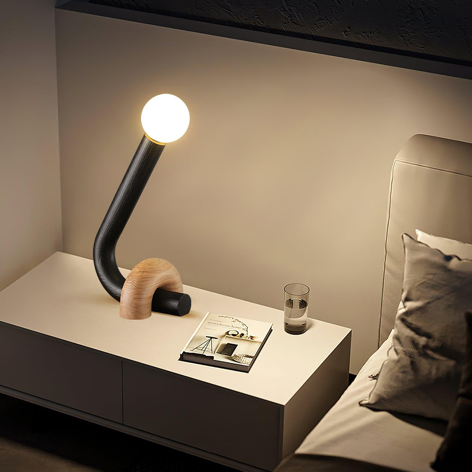 Modern Wood Curled Table Lamp Sculptural Bedside Light for Living Room and Bedroom