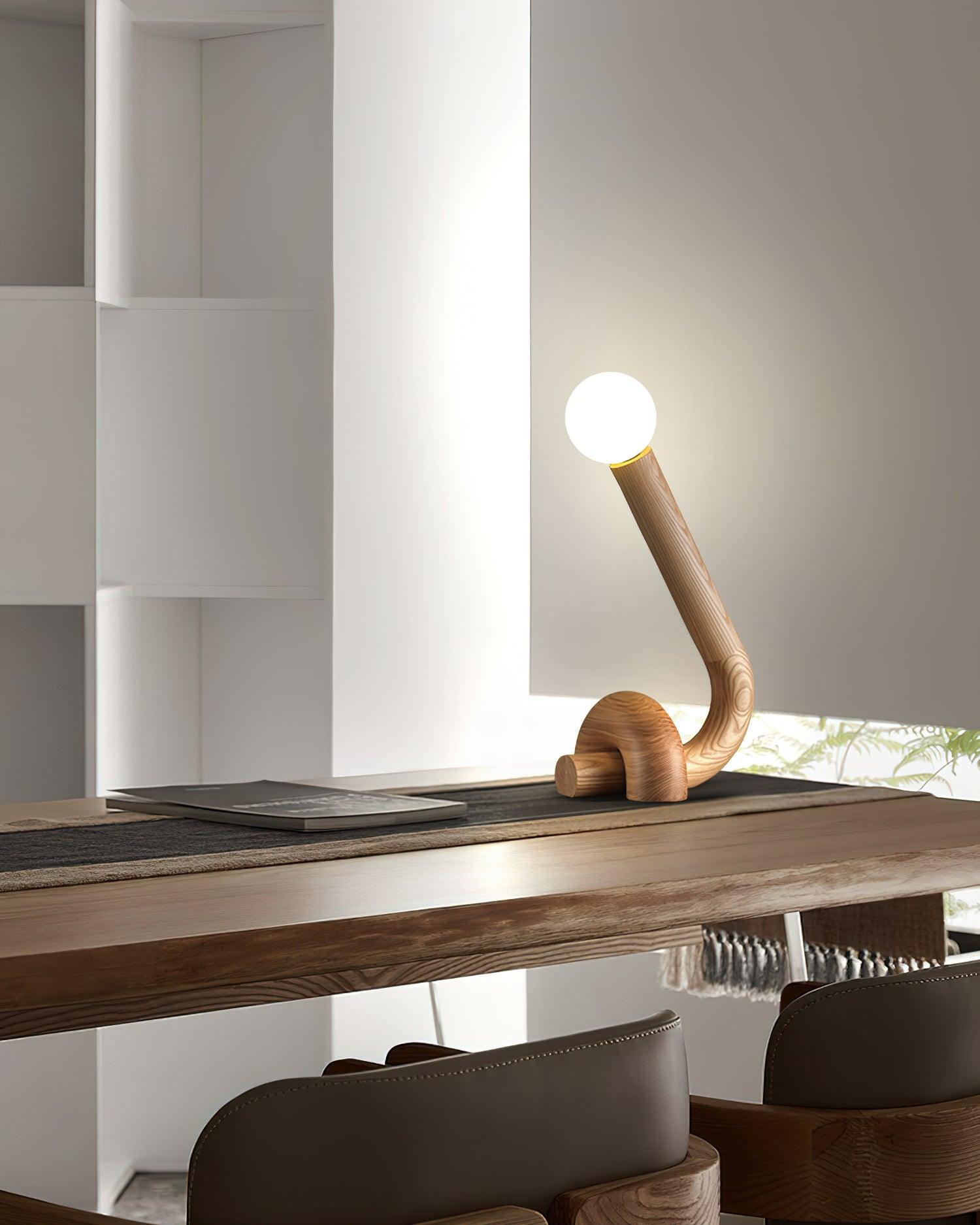 Modern Wood Curled Table Lamp Sculptural Bedside Light for Living Room and Bedroom