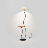 Curvatura Mid Century Modern Floor Lamp with Integrated Wood Side Table and Marble Base