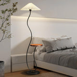 Curvatura Mid Century Modern Floor Lamp with Integrated Wood Side Table and Marble Base