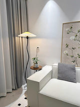 Curvatura Mid Century Modern Floor Lamp with Integrated Wood Side Table and Marble Base