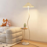 Curvatura Mid Century Modern Floor Lamp with Integrated Wood Side Table and Marble Base