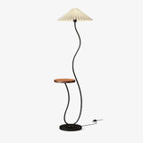 Curvatura Mid Century Modern Floor Lamp with Integrated Wood Side Table and Marble Base