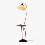 Modern Curve Floor Lamp with Built in Side Table and Walnut Wood Accents