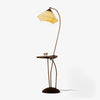 Modern Curve Floor Lamp with Built in Side Table and Walnut Wood Accents
