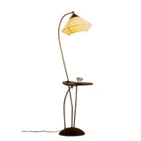 Modern Curve Floor Lamp with Built in Side Table and Walnut Wood Accents