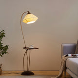 Modern Curve Floor Lamp with Built in Side Table and Walnut Wood Accents