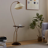 Modern Curve Floor Lamp with Built in Side Table and Walnut Wood Accents